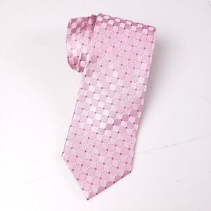 Nicole Miller New York Necktie Pink Geometric Checkerboard Silk Formal Wedding